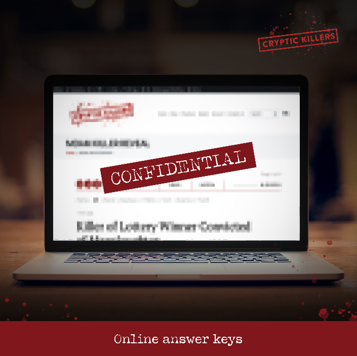 Laptop screen marked confidential for Murder at the Movie Theater online portal and answer keys.