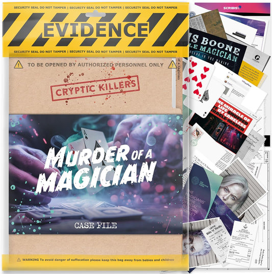 Murder of a Magician case file – white background product image showing the case and packaging.