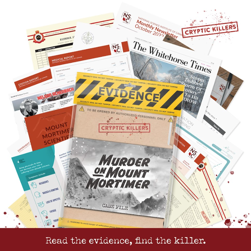 Mount Mortimer contents laid out – scene photos, reports and documents for the snowed-in investigation.
